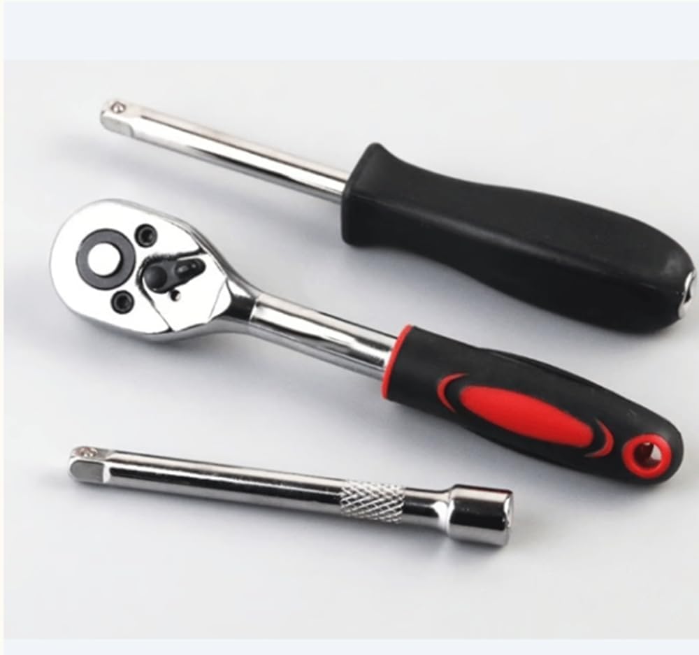 Slim Ratchet Set, with Bit Socket Set Metric and Extension Bar for Auto Repairing and Household, with Storage Case (Black)