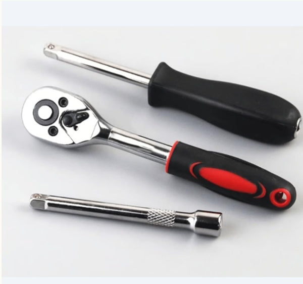 Slim Ratchet Set, with Bit Socket Set Metric and Extension Bar for Auto Repairing and Household, with Storage Case (Black)