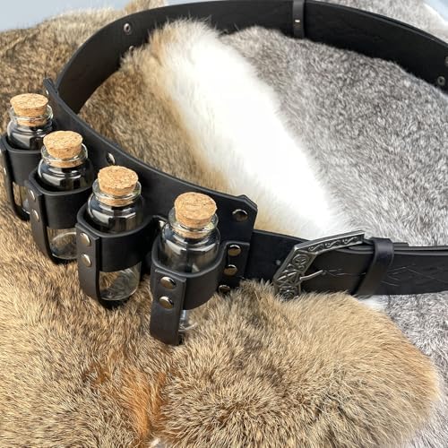 EpicCos 3 PCs Medieval Alchemy Belt Waist Pack Combo with Multiple Potion Bottles, Viking Rivet Belt Side Pouch for Cosplay (Black D)