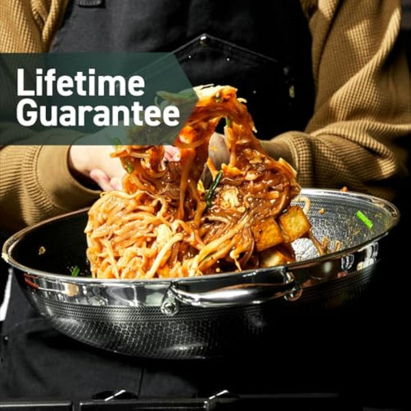 HexClad Hybrid Nonstick Wok, 30 cm, Stay-Cool Handle, Induction Ready, Compatible with All Cooktops