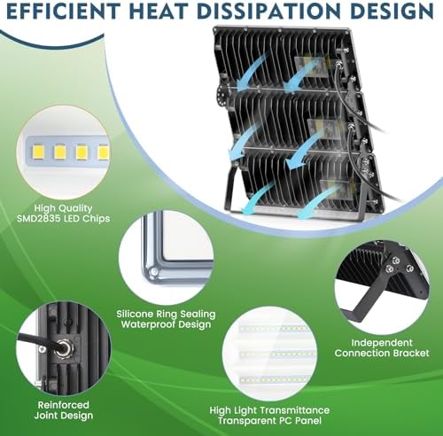 TASINUO LED Floodlight Outdoor 400W 2 Pack, 4 in 1 LED Flood Light 40000LM 7000K Super Bright Security Lights, IP67 Waterproof LED Spotlight Wall Light with 180° Rotation for Garden, Garage, Stadium