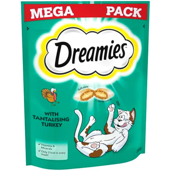 Dreamies Mega Pack Cat Treats, Tasty Snacks with Delicious Turkey, 6 Pouches of 200 g