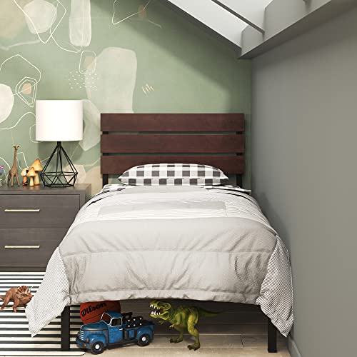 Zinus Figari Double Bed frame - Bed 135x190 cm - 31 cm Height with Underbed storage - Sustainable Bamboo and Metal Platform Bed frame with Slatted Headboard - Brown and Black