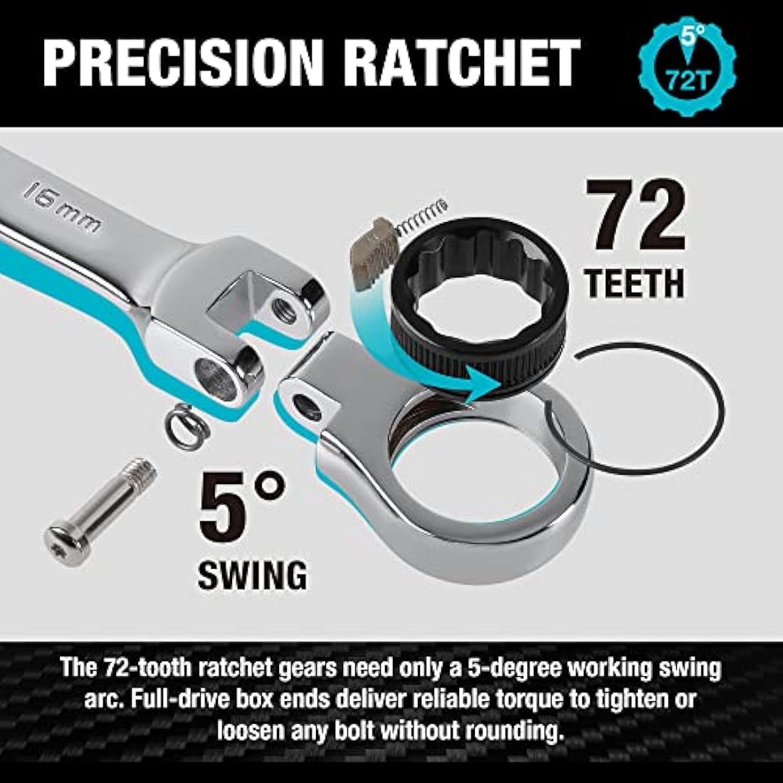 DURATECH Flex-Head Ratchet Spanner Set, 12-Piece Combination Wrench Set with 72 Tooth Ratchet Gear, Chrome Vanadium Steel, Metric, 8-19mm