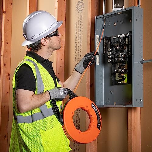 KLEIN TOOLS 56382 Fish Tape, Multi-Groove Fiberglass Wire Puller with Nylon Tip, Optimized Housing and Handle,Orange/Black, 15 m