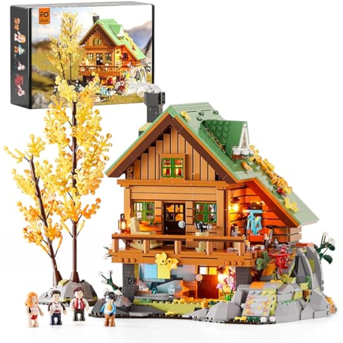 FUNWHOLE Mountain Cabin Lighting Building Bricks Set, 2255 Pcs Friends Modular House Toy Buliding Blocks Set for Adults and Teen