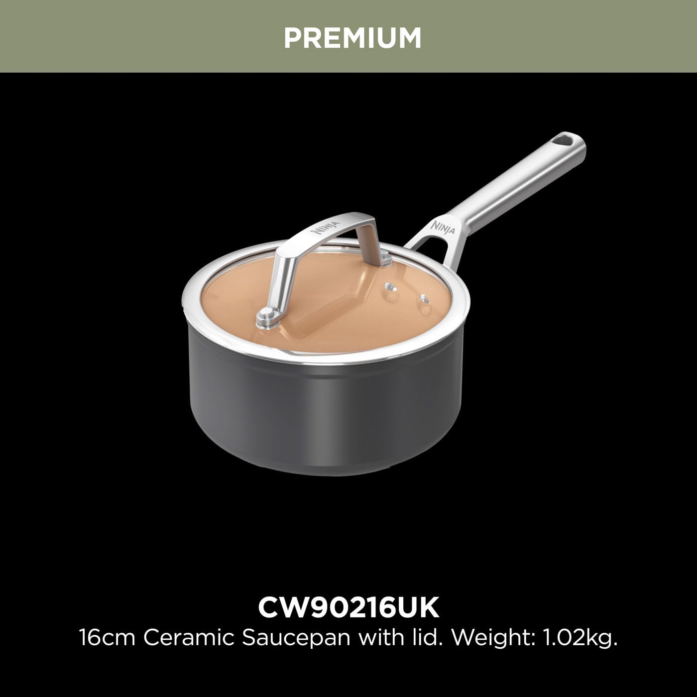 Ninja Extended Life 28cm Ceramic Frying Pan, Non-Stick (No PFAs, PFOAs, Lead or Cadmium), Induction Compatible, Stainless Steel Handle, Oven Safe to 285°C, Grey & Terracotta, CW90028EUUKDB