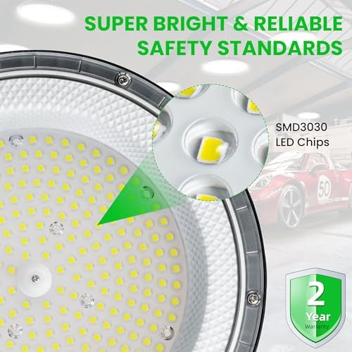 4 Pack 150W UFO LED High Bay Light 22500LM, 6000K Super Bright Workshop Lighting, IP65 Waterproof LED Garage Industrial Lights, Commercial Bay Lighting for Workshop, Warehouse, Garage, Factory