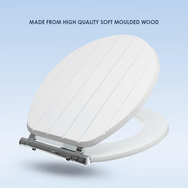 AQUALONA® Luxury Soft Close Toilet Seat - Moulded Wood - Stainless Steel Slow Close Hinges - Click, Lift & Clean Technology (Bamboo Toilet Seat)