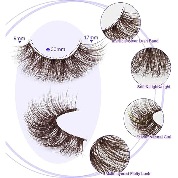 ALICE Brown Lashes False Lashes Natural Look 17mm Eyelashes Cat Eye Faux Mink Lashes with Clear Band Wispy Fake Eyelashes Lash Strips 8 Pairs