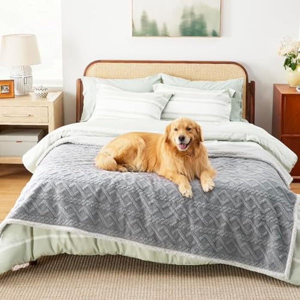 LE SURE Washable Dog Blanket Extra Large - 152x203cm Waterproof Blanket for Dogs and Cats, Twin Patterned Bed and Sofa Couch Throw Protector with Soft Plush, Grey