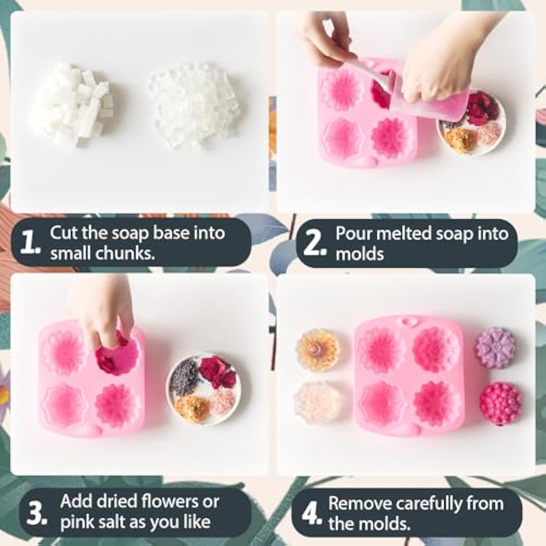 Handmade Soap Making Kit Supplies, DIY Melt & Pour Soap Making Kit for Adults: Includes 2lbs Soap Base, Dried Flowers, Pigment, Silicon Mold, Measuring Cup, Personalized Handmade Soap Set Gift