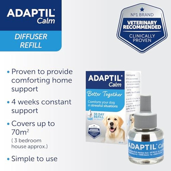 30 Day Refill For Adaptil Calm Home Diffuser For Dogs | 1 Refill For Adaptil Dog Calming Plug In Pheromone Diffuser To Help Reduce Anxiety And Stress In Pet Dogs | Diffuser Helps Dogs Stay Calmer