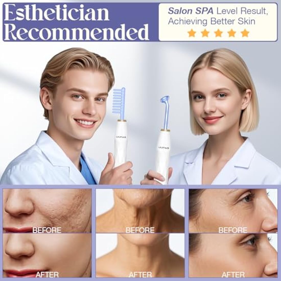 High Frequency Wand - UUPAS 6 Blue Light Argon and Neon Gas Acne HF Facial Machine - High Frequency Skin Therapy Device for Hair Loss, Skin Tightening, Spot Wrinkle Remover, Body Care Facial Massager