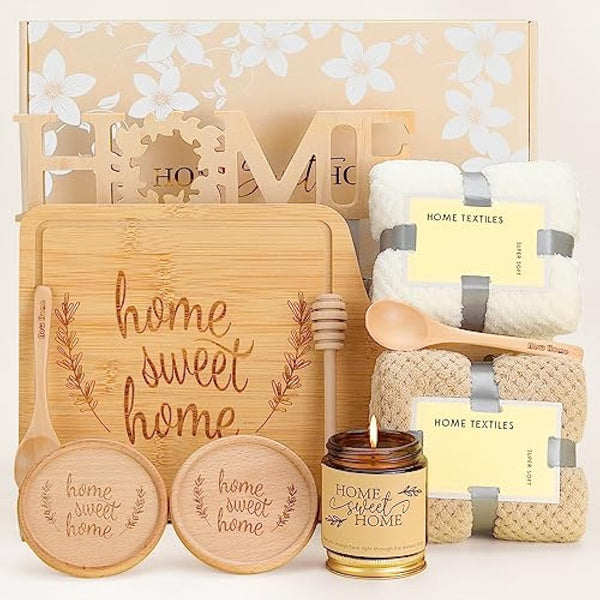 House Warming Gifts New Home,New Home Gifts,Bamboo Serving Board Coasters Spoon for Couple Women Men