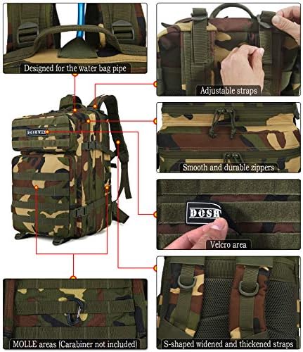 Doshwin 40L Military Backpack Tactical Army Assault Pack Molle Camo Rucksack for Camping Trekking Travel Hiking