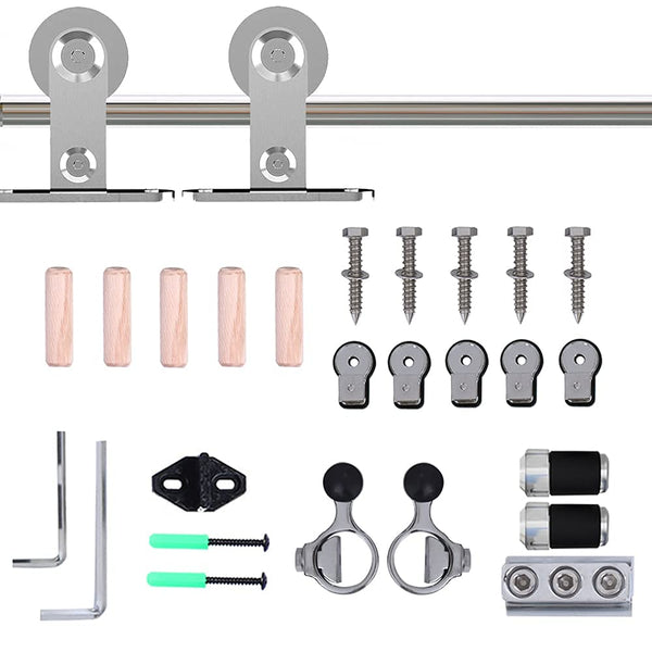 CCJH 200CM/6.6FT Stainless Steel Sliding Barn Door Hardware Kit Track Roller Closet Accessory for Single Door T Shape