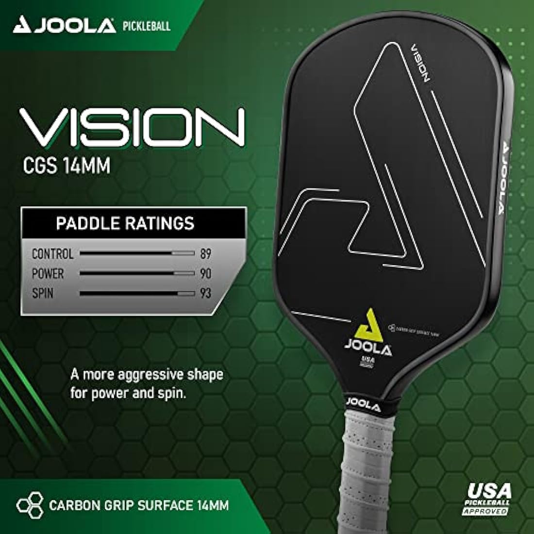 Joola Vision Pickleball Paddle with Textured Carbon Grip Surface Technology for Maximum Spin and Control with Added Power - Polypropylene Honeycomb Core Pickleball Racket