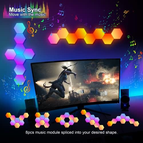 Kangtaixin Hexagon LED Lights — 12 Pack Hex Wall Light RGB Gaming Panels Hexagonal Smart Lighting Panel Sync to Music for Room Bar Gaming Setup Bedroom
