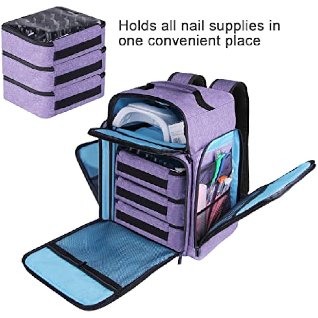 Famard Nail Polish Organiser Backpack - Holds 108 Bottles(15ml - 0.5 fl.oz) and 1 Nail Lamp, with 3 Removable Storage Case for Nail Varnish Tech