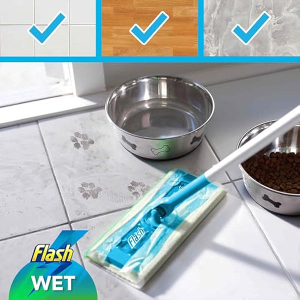 Flash Speedmop Wet Floor Cleaning Wipes, 96 Cloths (24x4), Antibac Lemon Multi-Surface, Trap & Lock Daily Dirt, Grease & Grime Without Getting Down On Your Knees ( Package may vary)