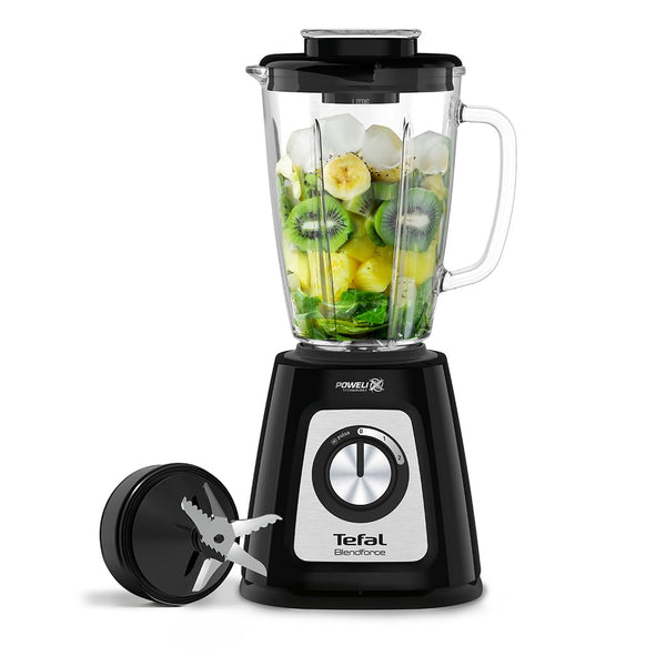 Tefal Blendforce II Blender, 2L Plastic Jug, 1.25L Effective Capacity, 600W, 4 Removable Stainless Steel Blades, Smoothie, Ice Crush, 2 Speeds + Pulse, Kitchen Shakes Maker, Black, BL420840