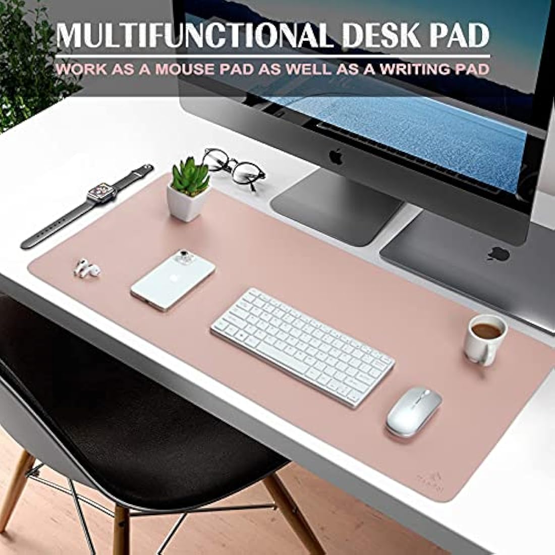 K KNODEL Large Office Leather Desk Mat, Mouse and Keyboard Pad, Computer and Laptop Mat, Desktop Protector and Cover, Writing Pad and Blotter (90x43cm, Pink)