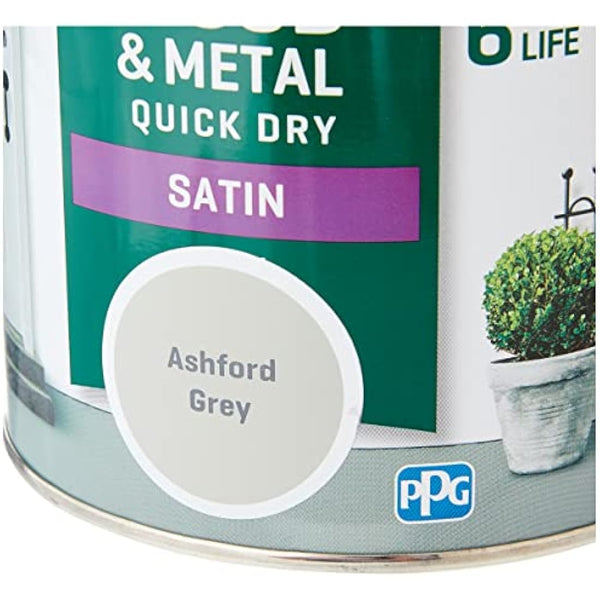Johnstone's - Quick Dry Satin - Ashford Grey - Satin Finish - Exterior Wood & Metal - Resistant to cracking & peeling - 6 years of life - 12m2 Coverage per Litre - 0.75 L