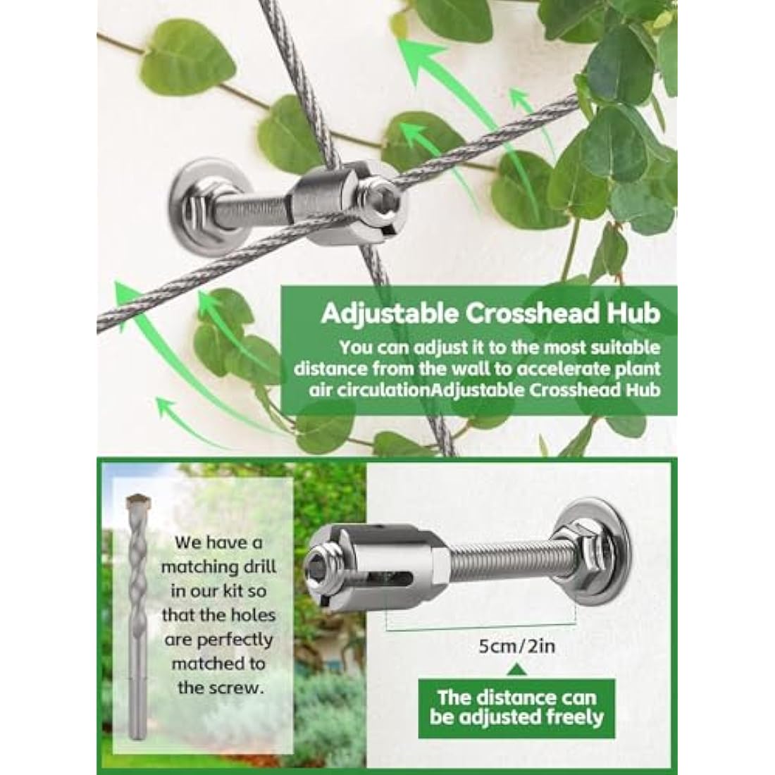 Kalolary Garden Wire Trellis for Climbing Plants, 30M Stainless Steel Heavy Duty Wire Trellis Kit Wall Plant Climbing Steel Wire Rope Cross Clamp Cable Trellis System Kit for Flower Vines Vegetable