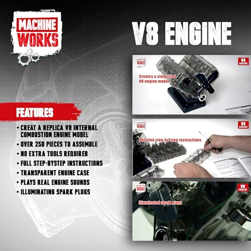 Machine Works Build Your Own Porsche 911 Boxer Engine Toy - Replica Model Building Kit - Features Sounds and Illumination, 280+ Pieces, 10+ Years