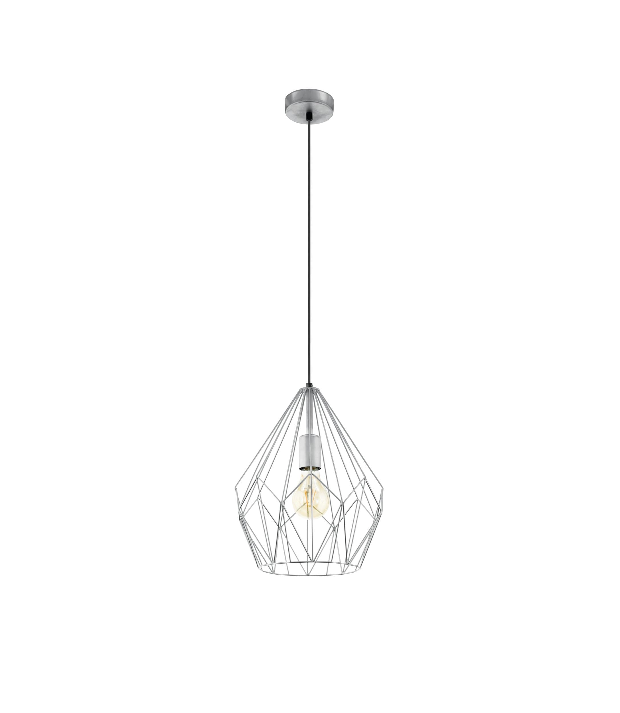 Eglo Pendant Lamp Carlton, 1 Bulb Vintage Pendant Light, Retro Hanging Lamp Made of Steel, Colour: Silver, Socket: E27
