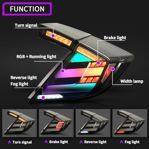 Archaic LED Rear Lights Compatible with 10th Honda Civic Type R Hatchback FK7 FK8 2016-2020, with Sequential Turn Signal, Animation DRL, Pair
