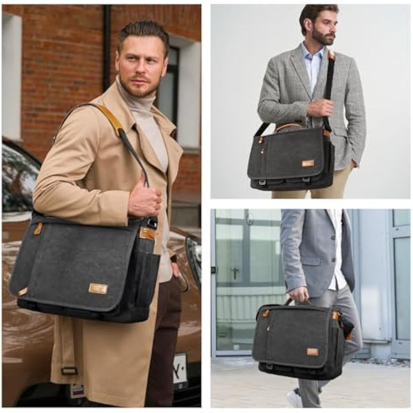 Estarer Laptop Satchel Messenger Bag 17.3 Inch Mens Large Teacher Shoulder Bag for Work Office School