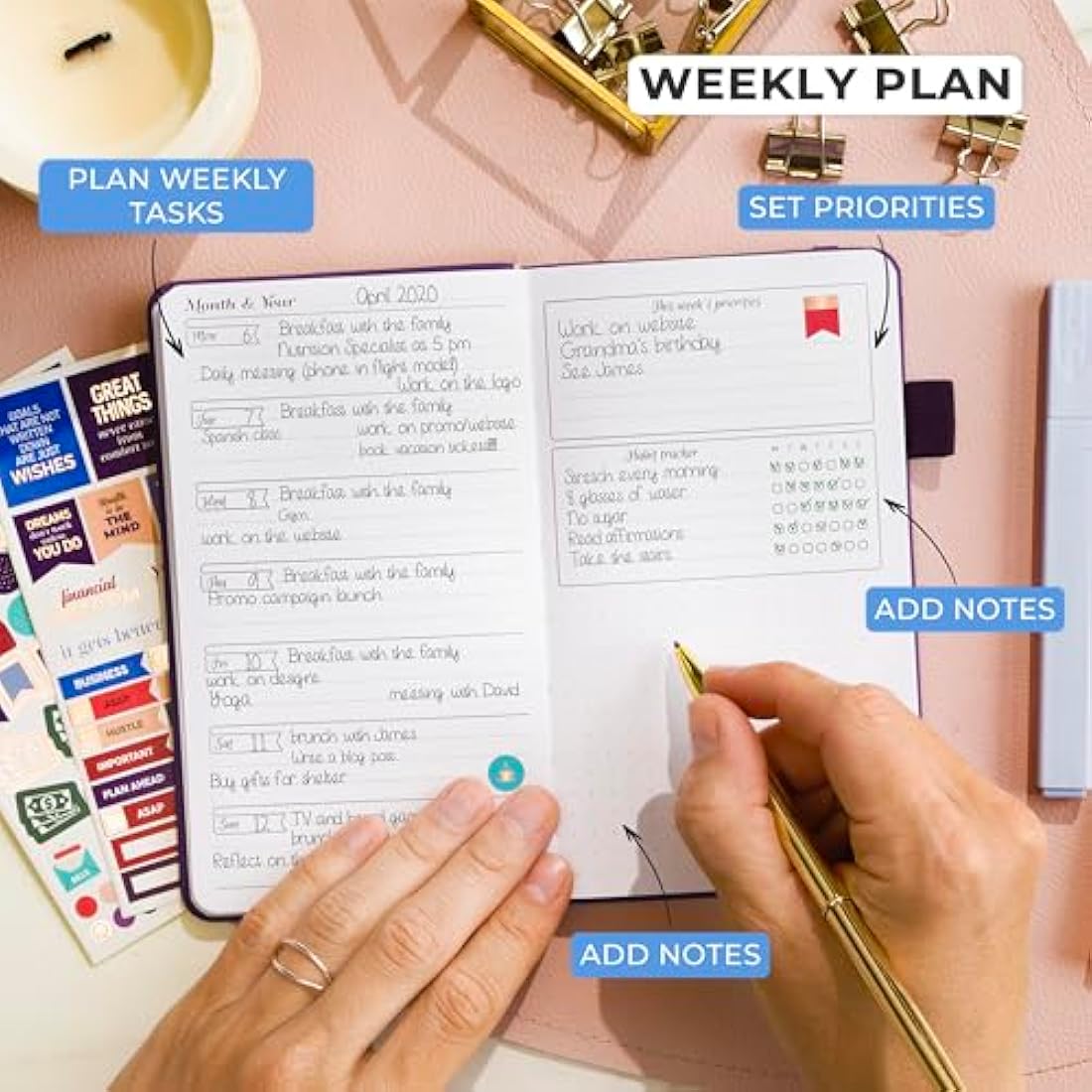 GoGirl Planner and Organizer for Women – Pocket Weekly Planner, Goals Journal & Agenda for Time Management & Productivity. Undated (Purple)