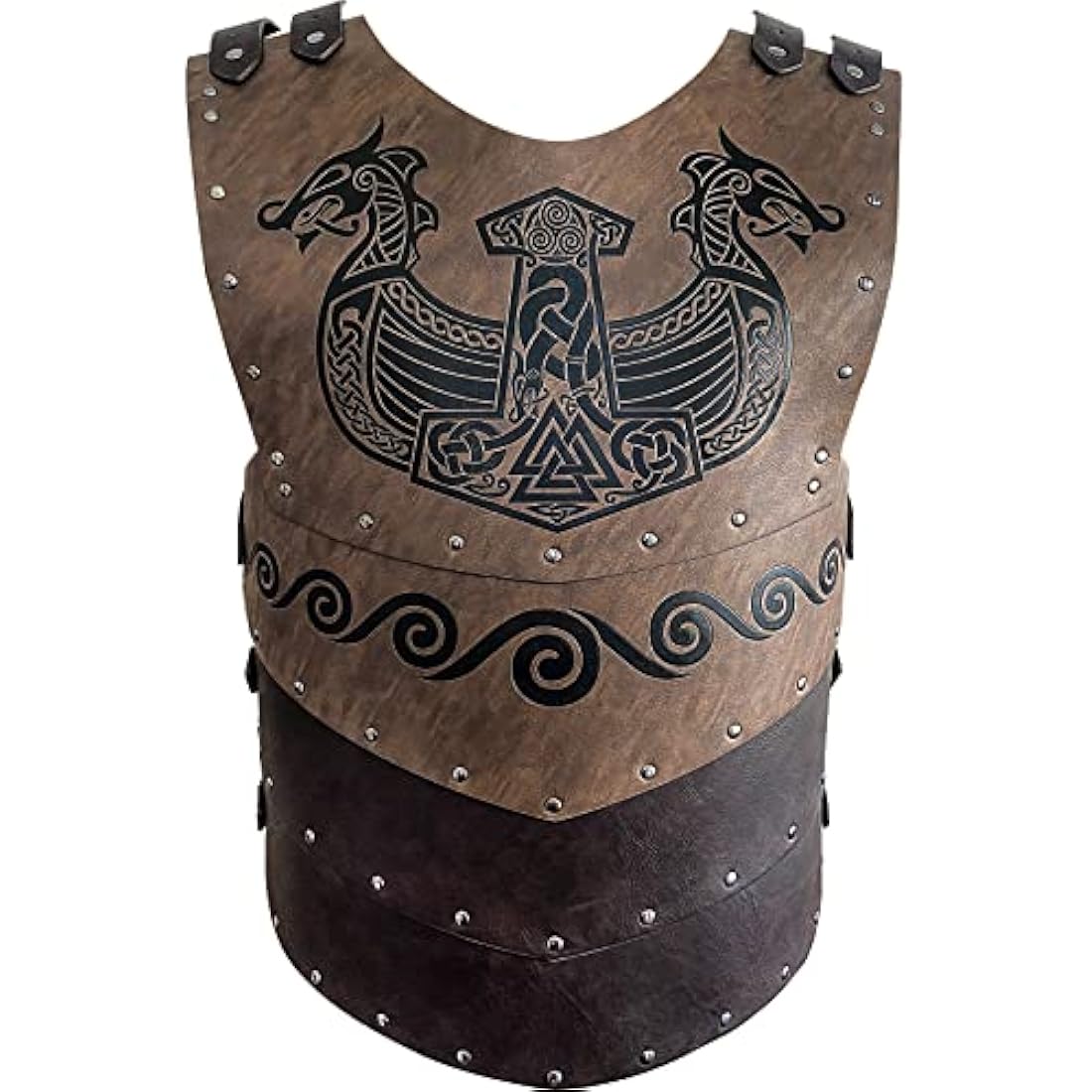 HiiFeuer Viking Faux Leather Embossed Langskip Chest Armor, Retro Medieval Knight Leather Armor for LARP/Cosplay (Brown B)