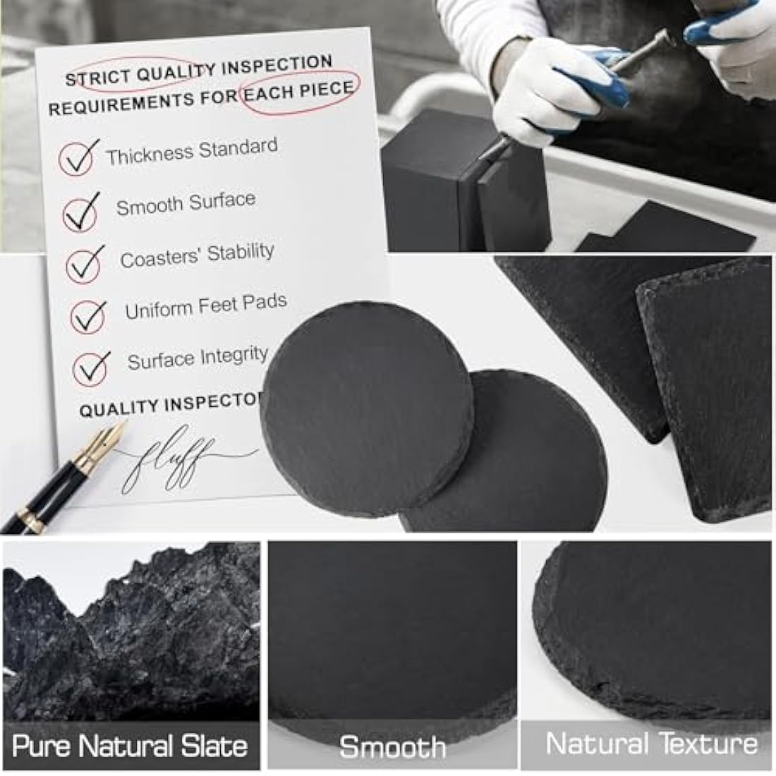 60 PCS Slate Coasters, WEWINK PLUS 4 Inch 30 PCS Round Blank Black Drink Coasters, 30 PCS Square Stone Coasters Bulk Rustic for Laser Engraving, Coffee Table, Home Decor, Bar, Gifts