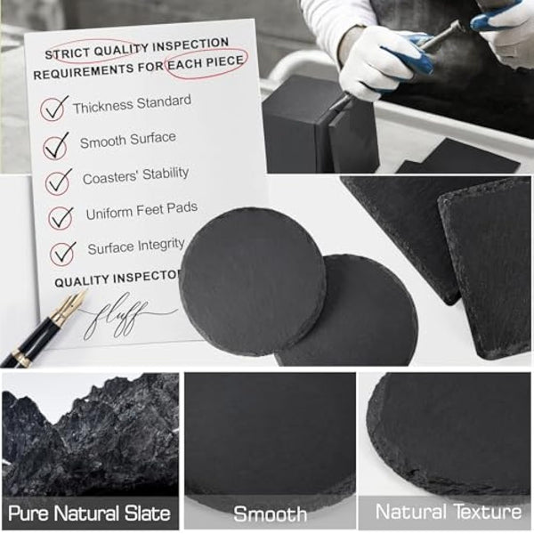 60 PCS Slate Coasters, WEWINK PLUS 4 Inch 30 PCS Round Blank Black Drink Coasters, 30 PCS Square Stone Coasters Bulk Rustic for Laser Engraving, Coffee Table, Home Decor, Bar, Gifts