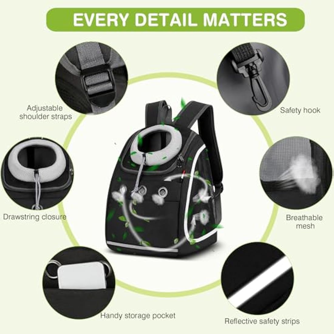 ALLSOPETS Dog Backpack Portable Cat Carrier Bag Travel Pet Backpack for Small Dog Cats Breathable Dog Rucksack Pet Carrying Bag for Travel Hiking Camping Outdoor (Carbon Black)