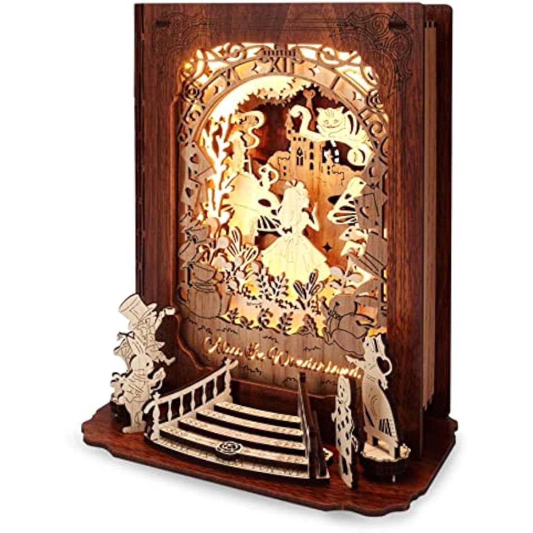 FUNPOLA Alice in Wonderland 3D Puzzle Nightlight – DIY 3D LED Book Lamp – 3D Wood Puzzles Décor Lamp for Kids and Adults
