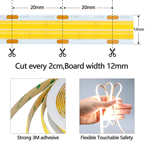 GOMING 32.8ft(10M) 24V Double Row COB LED Strip Light Natural White 4000K 6000LEDs CRI 93+ 20000lm Uniform Glow Dotless Not Waterproof IP20 Flexible