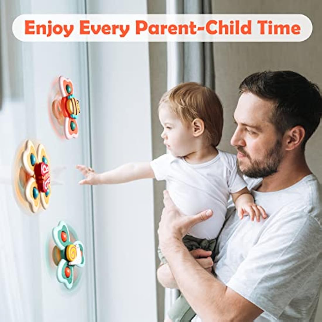 Hooku Suction Spinner Toys, 3 Pcs High Chair Toys with Suction Cups, Spinning Toys 1-3, Birthday Gifts for Infants Boy Girl, (A6)