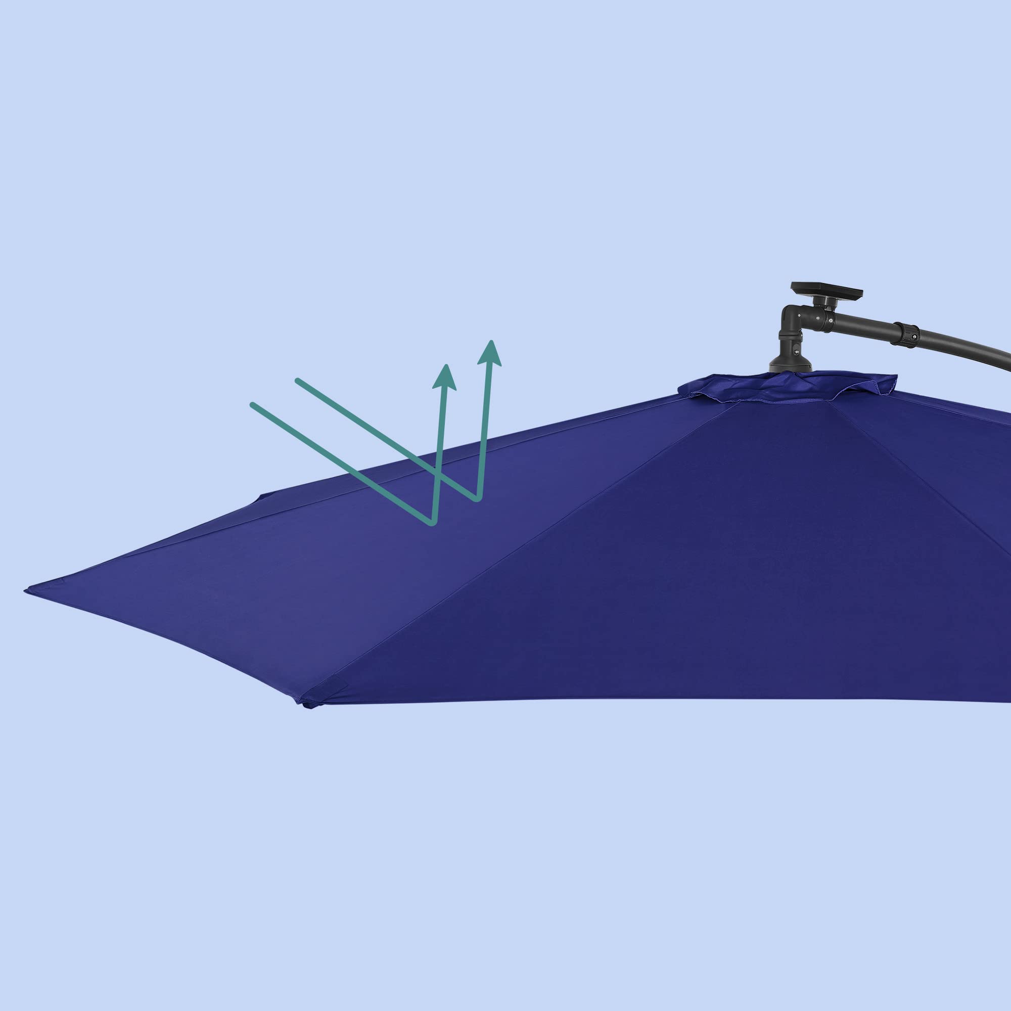 SONGMICS Cantilever Garden Parasol with Solar-Powered LED Lights, 3 m Banana Patio Umbrella with Base, Crank for Opening Closing, Sunshade with Protection UPF 50+, Beige GPU118M01