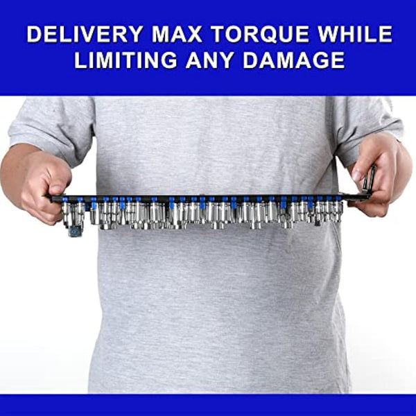 CASOMAN 80-Piece Heavy Duty Socket Organizer Tray, 1/4-Inch, 3/8-Inch, 1/2-Inch,Premium Quality Socket Holders,Black Rails with Blue Clips, Best Unique Tool Gift for Men