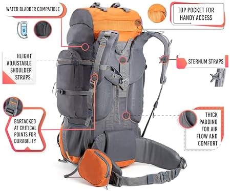 Tripole Walker 65 Litres Backpack | Internal Frame With Metal Rod | Rain Cover | Bottom Opening | Laptop Section, black, Backpack Backpacks