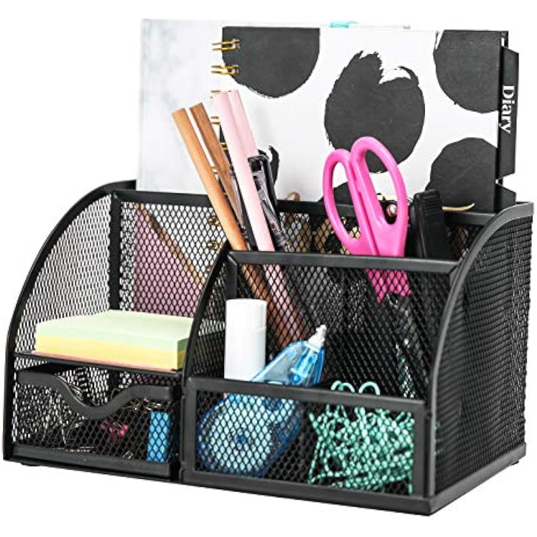EXERZ Desk Organiser/Mesh Desk Tidy Caddy/Pencil Holder Multifunctional with 7 Compartments- Black