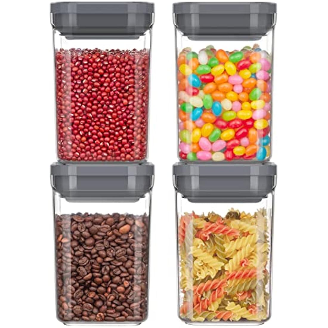 MR.SIGA 4 Pack Airtight Food Storage Container Set, BPA Free Kitchen Pantry Organization Canisters with One-handed Leak Proof Lids, 1L / 33.8oz, Medium, Gray
