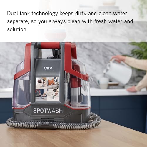 Vax CDCW-CSXA SpotWash Duo Spot Cleaner, Car, Upholstery, Sofa Carpet Cleaning Machine, Included Pet Tool & Solution Removes Spills & Stains, Portable and Compact Design, 1 Liter, Grey/Blue