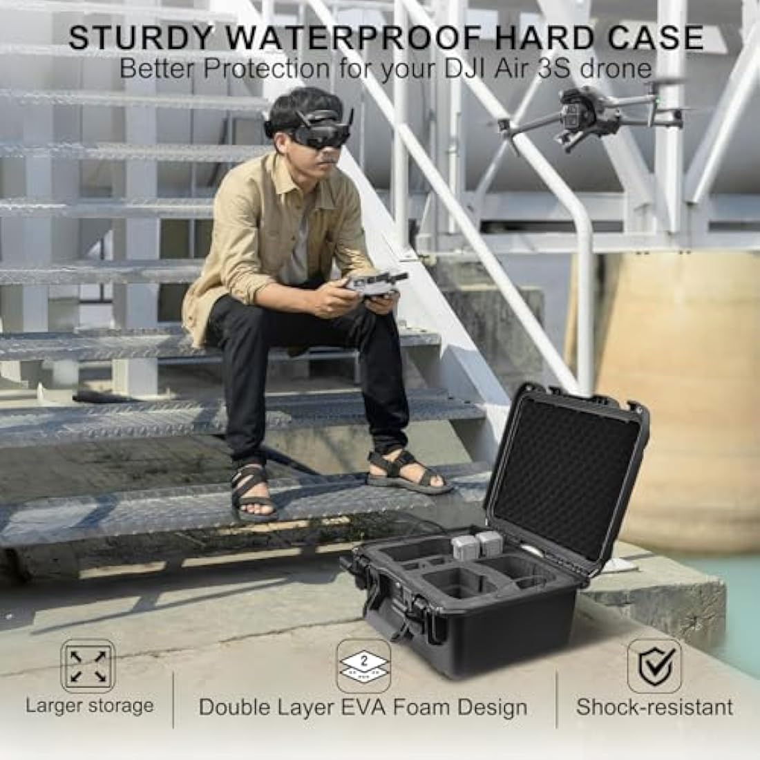 LEKUFEE Waterproof Hard Case Compatible with DJI Air 3S/DJI Air 3/DJI RC2/DJI RC N3/RC N2/DJI Goggles 3/ Goggles 2/Goggles Integra/DJI RC Motion 3/RC Motion 2 and Accessories(Case Only)