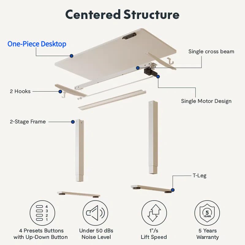 FLEXISPOT ONE PIECE Electric Standing Desk Height Adjustable Sit Stand Up Desk for Home Office with Memory Smart Pannel (100 * 60cm Black Frame+ Black Desktop)