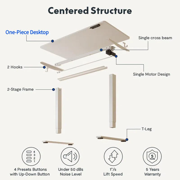 FLEXISPOT ONE PIECE Electric Standing Desk Height Adjustable Sit Stand Up Desk for Home Office with Memory Smart Pannel (100 * 60cm Black Frame+ Black Desktop)
